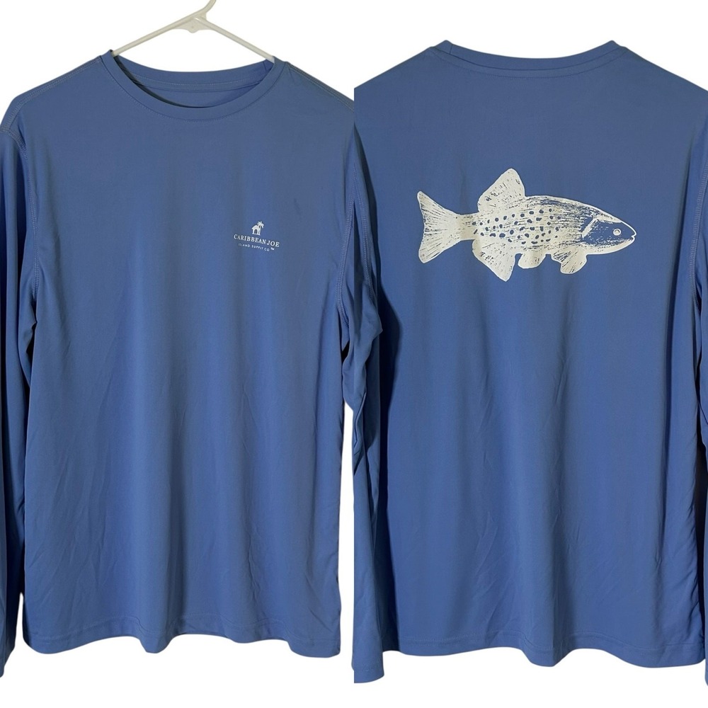 Caribbean Joe Men's Long Sleeve Fish Graphic Performance Shirt M Medium NWOT